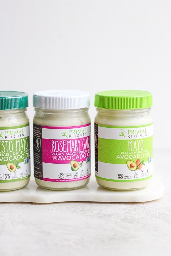 Jars of different types of Primal Kitchen mayonnaise.