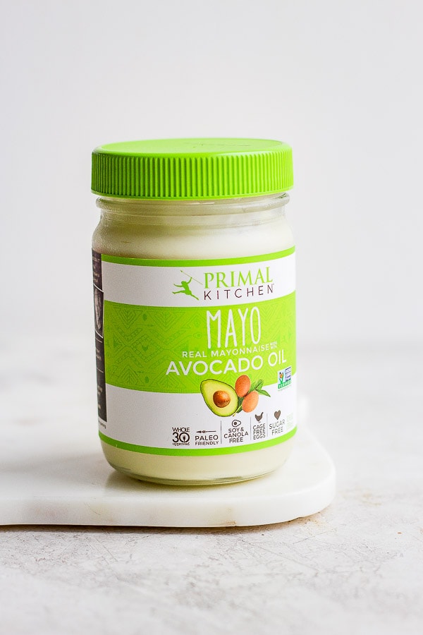 A jar of Primal Kitchen mayonnaise made with avocado oil.