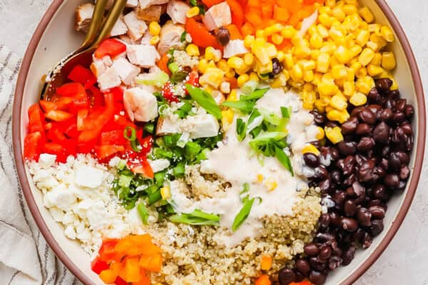 A large bowl of southwest quinoa salad.