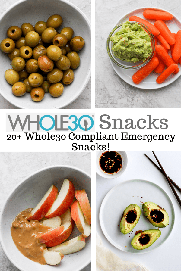 Whole30 Snacks - a list of over 17 Whole30 compliant snacks! Keep your snacking game interesting and satisfying! So many good ideas! #whole30snacks #whole30recipes #whole30resources #whole30 Pinterest image for Whole30 snacks.